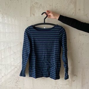 Green and navy nautical striped long sleeve shirt